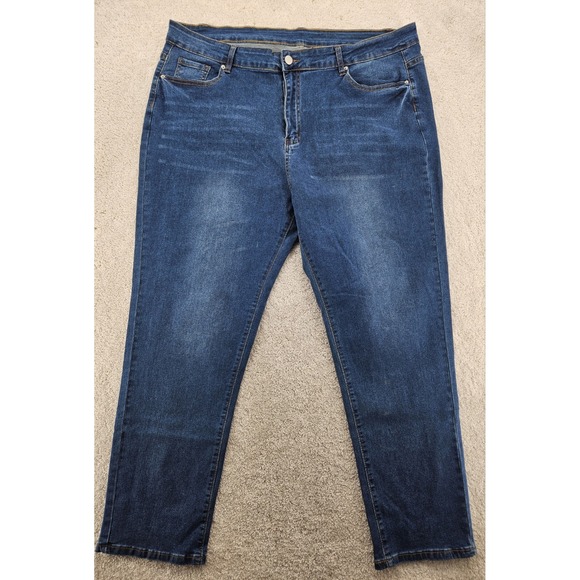 Denim - Unbranded Women's High Rise Whiskered Straight Leg Jeans Plus Size 40x27